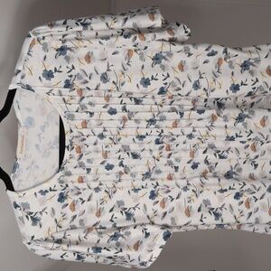 Floral Print Women's Top - White and Blue